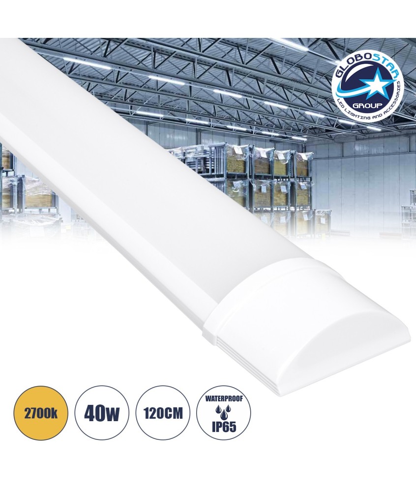 GloboStar® 60160 LED Γραμμικό Βιομηχανικό Φωτιστικό Tri-Proof 120cm 40W 3648lm 120° AC 220-240V Αδιάβροχο IP65 Μ120 x Π7.5 x Υ2.5cm Θερμό Λευκό 2700K - 2 Χρόνια Εγγύηση